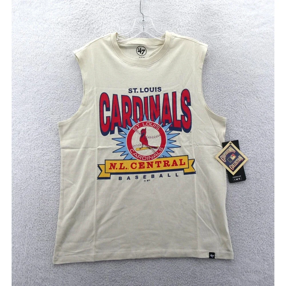 St Louis Cardinals Tank Top Men Medium Relaxed Beige '47 Brand 100% Cotton Shirt